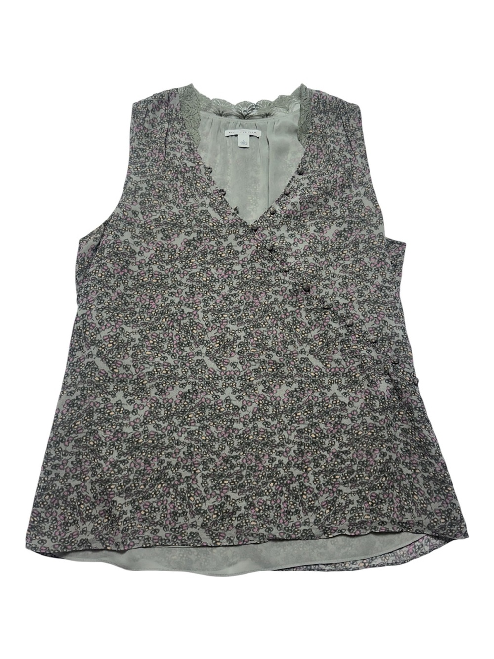 Banana Republic 100% Silk Floral Shell Tank Top Gray Pink Cottagecore Size L